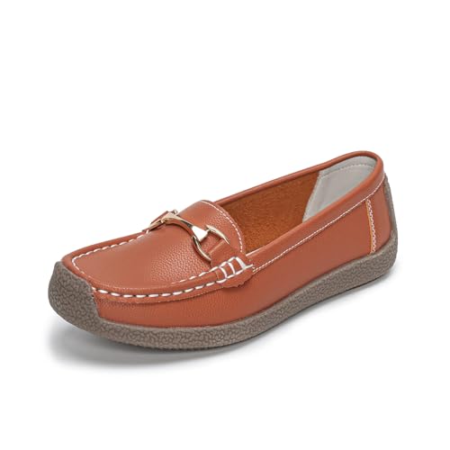 Rodawu Mokassins Damen Schuhe Klassisch Loafers Gemütlich Slip on Freizeitschuhe Flache Fahren Schuhe Slippers Braun EU40 von Rodawu