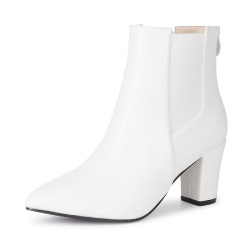 Rodawu Stiefeletten Damen Chelsea Boots mit Absatz Ankle Boots Weiß 38 von Rodawu