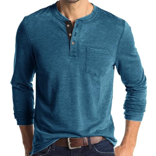 T Shirts Männer Henley Shirt Herren Langarm Poloshirt T Shirt Herren Blau T Shirts Männer Henley Shirt Herren Langarm Poloshirt T Shirt Herren Blau von Rodawu
