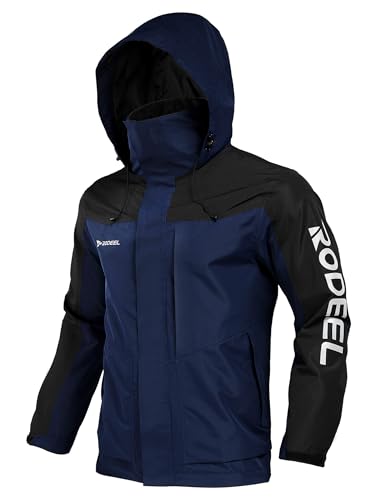 Rodeel Wasserdichte Herrenjacke mit Faltbare Haube und reflektierendes Logo, winddichter Mantel, Windjacke Rodeel Wasserdichte Herrenjacke mit Faltbare Haube und reflektierendes Logo, winddichter Mantel, Windjacke von Rodeel