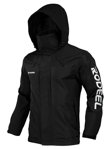 Rodeel Wasserdichte und winddichte Herren-Jacke, Windbreaker mit faltbarer Kapuze, Mantel für Outdoor, Camping, Wandern, Jagd, Angeln, 1. Schwarz, M Rodeel Wasserdichte und winddichte Herren-Jacke, Windbreaker mit faltbarer Kapuze, Mantel für Outdoor, Camping, Wandern, Jagd, Angeln, 1. Schwarz, M von Rodeel