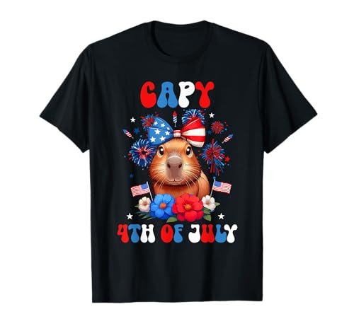 Capy 4th July Capybara Patriotic Floral Costume Girl Women T-Shirt Capy 4th July Capybara Patriotic Floral Costume Girl Women T-Shirt von Rodent 4th Of July Costume