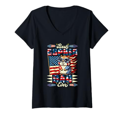 Damen Best Gopher Dad Ever 4th July Sunglasses US Flag Family T-Shirt mit V-Ausschnitt von Rodent 4th Of July Costume