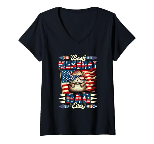 Damen Best Muskrat Dad Ever 4th July Sunglasses US Flag Family T-Shirt mit V-Ausschnitt Damen Best Muskrat Dad Ever 4th July Sunglasses US Flag Family T-Shirt mit V-Ausschnitt von Rodent 4th Of July Costume