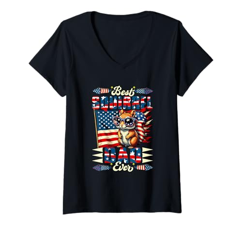 Damen Best Squirrel Dad Ever 4th July Sunglasses US Flag Family T-Shirt mit V-Ausschnitt Damen Best Squirrel Dad Ever 4th July Sunglasses US Flag Family T-Shirt mit V-Ausschnitt von Rodent 4th Of July Costume