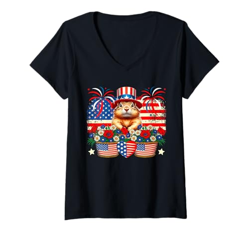Damen Gopher 4th Of July US Flag Flowers Patriotic Rodent Lover T-Shirt mit V-Ausschnitt Damen Gopher 4th Of July US Flag Flowers Patriotic Rodent Lover T-Shirt mit V-Ausschnitt von Rodent 4th Of July Costume