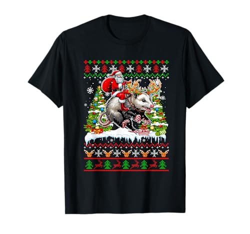 Weihnachtsmann reitendes Rentier Opossum Xmas Kinder Familie Pullover T-Shirt von Rodent Christmas Costume