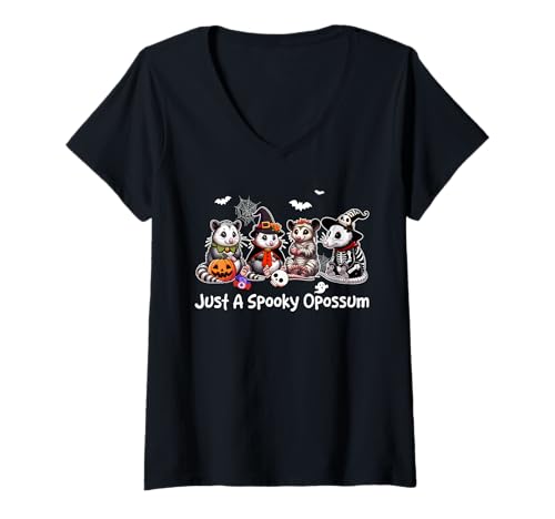 Damen Just A Spooky Halloween Opossum Group Opossums As Witch T-Shirt mit V-Ausschnitt von Rodent Halloween Costume