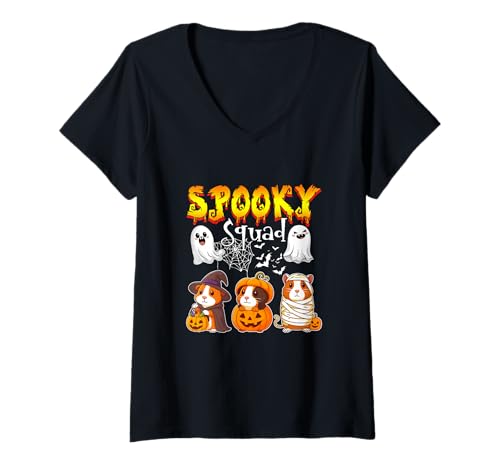 Damen Spooky Halloween Squad Three Cute Guinea Pigs Cosplay Witch T-Shirt mit V-Ausschnitt von Rodent Halloween Costume