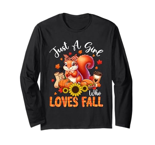 A Girl Loves Fall Thanksgiving Signs Squirrel Bow Tie Autumn Langarmshirt von Rodent Thanksgiving Costume
