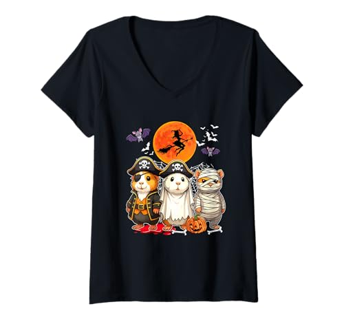 Damen Three Funny Guinea Pigs Costume Pirate Boo Mummy Halloween T-Shirt mit V-Ausschnitt Damen Three Funny Guinea Pigs Costume Pirate Boo Mummy Halloween T-Shirt mit V-Ausschnitt von Rodent Thanksgiving Costume