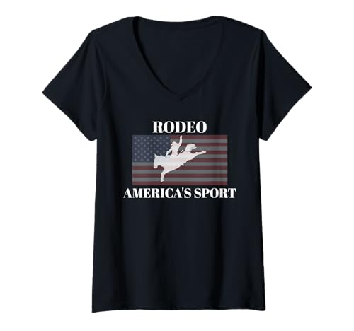 Damen Rodeo America's Sport Sattel Bronc REIT-T-Shirt T-Shirt mit V-Ausschnitt Damen Rodeo America's Sport Sattel Bronc REIT-T-Shirt T-Shirt mit V-Ausschnitt von Rodeo America Tees