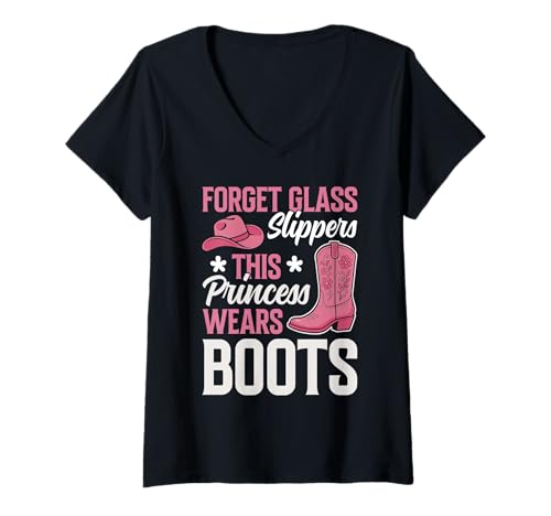 Damen Vergessen Sie Glaspantoffeln Diese Prinzessin trägt Stiefel Cowgirls T-Shirt mit V-Ausschnitt Damen Vergessen Sie Glaspantoffeln Diese Prinzessin trägt Stiefel Cowgirls T-Shirt mit V-Ausschnitt von Rodeo Cowgirl Boots Country Music Kids Cow Girl