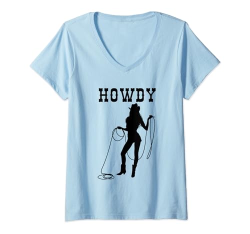 Damen Hallöchen Cowgirl T-Shirt mit V-Ausschnitt Damen Hallöchen Cowgirl T-Shirt mit V-Ausschnitt von Rodeo Cowgirl