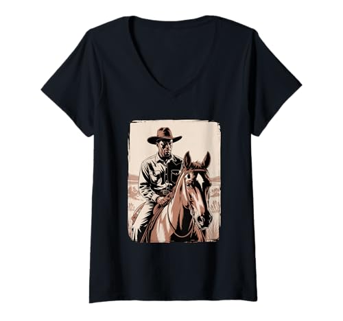 Damen Western Cowboy Spruch Reiter auf Pferd Rustikale Landkunst T-Shirt mit V-Ausschnitt Damen Western Cowboy Spruch Reiter auf Pferd Rustikale Landkunst T-Shirt mit V-Ausschnitt von Rodeo Quote Ranch Life Americana Frontier Style