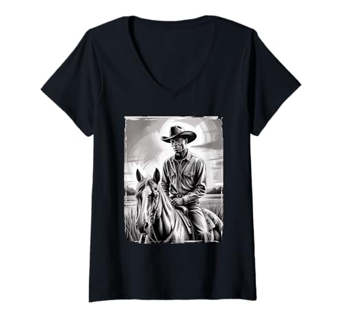 Damen Western Cowboy Spruch Reiter auf Pferd Rustikale Landkunst T-Shirt mit V-Ausschnitt Damen Western Cowboy Spruch Reiter auf Pferd Rustikale Landkunst T-Shirt mit V-Ausschnitt von Rodeo Quote Ranch Life Americana Frontier Style