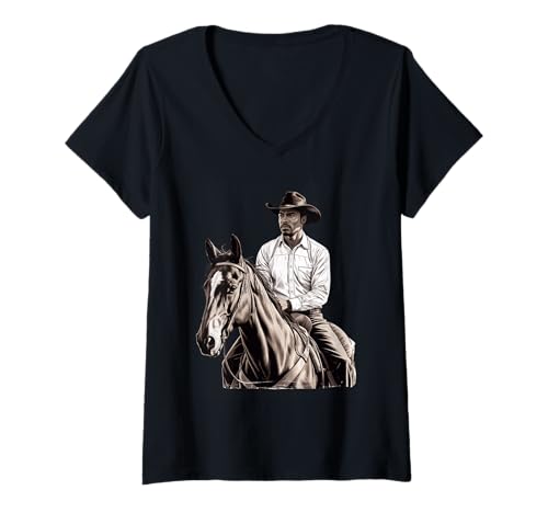 Damen Western Cowboy Spruch Reiter auf Pferd Rustikale Landkunst T-Shirt mit V-Ausschnitt Damen Western Cowboy Spruch Reiter auf Pferd Rustikale Landkunst T-Shirt mit V-Ausschnitt von Rodeo Quote Ranch Life Americana Frontier Style