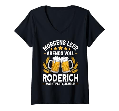 Damen Morgens Leer Abends Voll lustiger Bier Spruch Roderich T-Shirt mit V-Ausschnitt Damen Morgens Leer Abends Voll lustiger Bier Spruch Roderich T-Shirt mit V-Ausschnitt von Roderich Spruch lustiger Bier Spruch Vatertag
