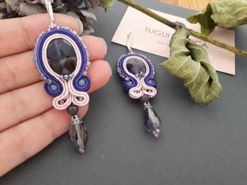 Amethyst Ohrringe Lila Soutache Edelsteinschmuck von RodicaGiftBox