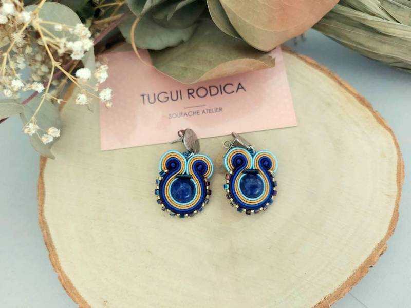 Lapis Lazuli Soutache Ohrringe Blaue Edelstein Ohrringe von RodicaGiftBox