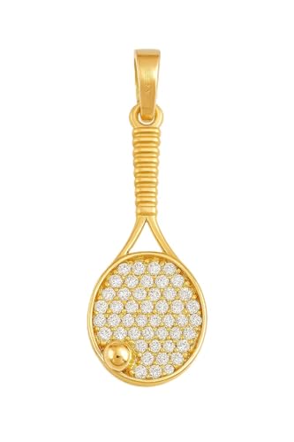 Rodium – 14 Karat (585) Gold Anhänger, Gelbgold, Ideal für Armbänder und Halskette, Goldene Schmuck für Damen und Herren, Charms mit Zirkonia - Tennisschlägers mit Ball von Rodium