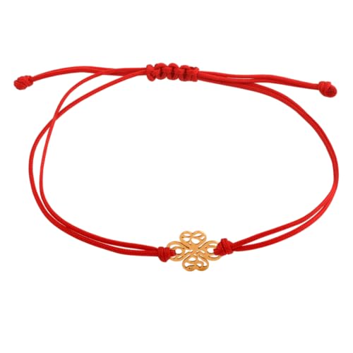 Rodium - Armband aus 14 Kt. Gold (585) an roter Kordel mit durchbrochenem Goldanhänger in Form eines Klees, Glückssymbol, minimalistisches Design/Frauen und Mädchen von Rodium