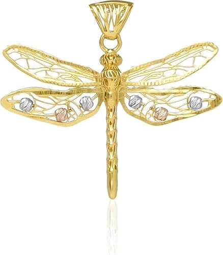 Rodium – Libelle Anhänger Gold 585 mit Zirkonen, Goldanhänger Damen Mädchen 585 Echtgold für Kette, Gewicht 1.50 g, Hergestellt in Italien von Rodium