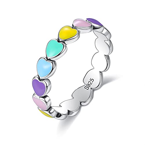 925 Sterling Silber Regenbogen Herz Ring - Mädchen Dame Bunte Endlose Liebe Exquisite Mode Ring als Geschenk für Freundin von Chengxun