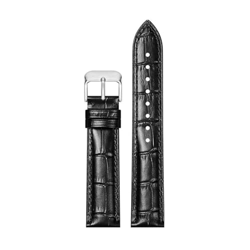 Rodsah Farbiges Leder-Uhrenarmband 10–22 mm, universelles Echtleder-Uhrenarmband, Uhrenzubehör,Schwarz,20mm von Rodsah