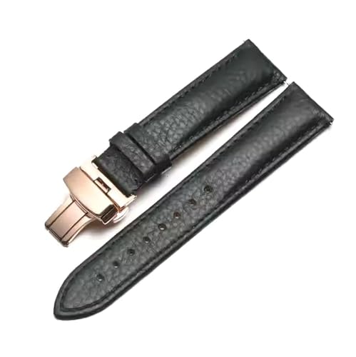 Rodsah Leder-Uhrenarmband 13–24 mm, Litschi-Muster, Faltschließe, Herren- und Damenuhrenzubehör,22mm von Rodsah