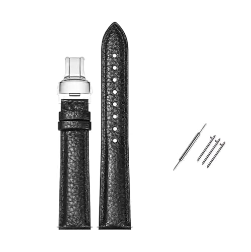 Rodsah Litschi-Muster, 12–26 mm, Echtlederarmband, flache Schnittstelle, Uhrenzubehör,Schwarz,22mm von Rodsah