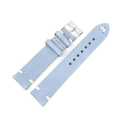 Rodsah Wildleder-Uhrenarmband 18 mm 20 mm 22 mm 24 mm Hellblaues Uhrenarmband Ersatz handgefertigtes genähtes Uhrenarmband,22mm von Rodsah
