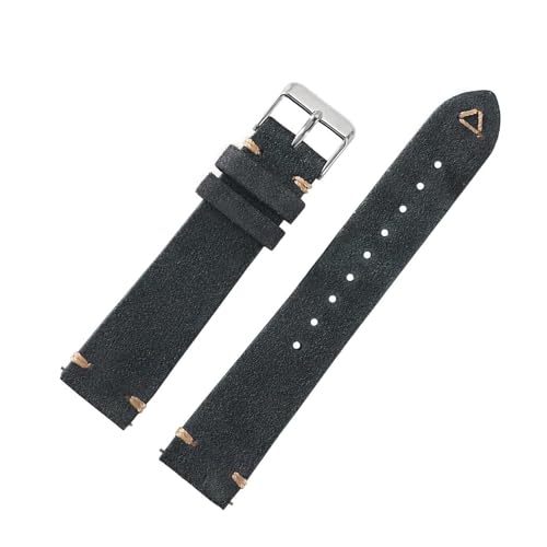 Rodsah Wildlederarmband, 18–24 mm, Vintage-Armband, handgefertigte Nähte,Dunkelgrau,19mm von Rodsah