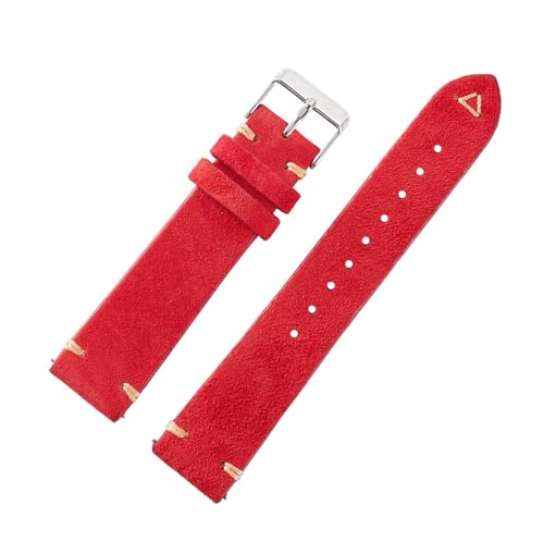Rodsah Wildlederarmband, 18–24 mm, Vintage-Armband, handgefertigte Nähte,Rot,22mm von Rodsah
