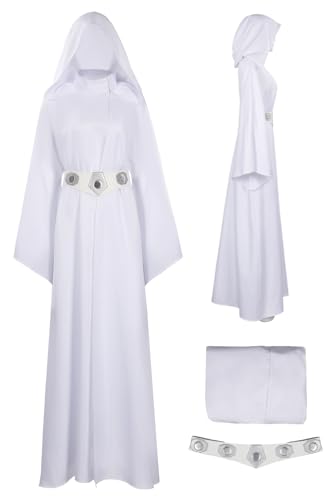 Rodwake Damen Prinzessin Leia Cosplay Kostüm weißes Kleid mit Kapuze langer Robe klassischer Deluxe-Anzug von Rodwake