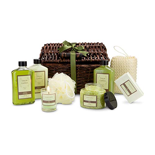 Römer Wellness Geschenkset: Arezzo XXL, 9-teilig inkl. Duschgel, Bodylotion, Schaumbad, Kerze, Badesalz, Seife, Sisal- und Meshschwamm im Korb; Aloe Vera; Valentinstag; ca. 28 x 27 x 19 cm von Römer Wellness