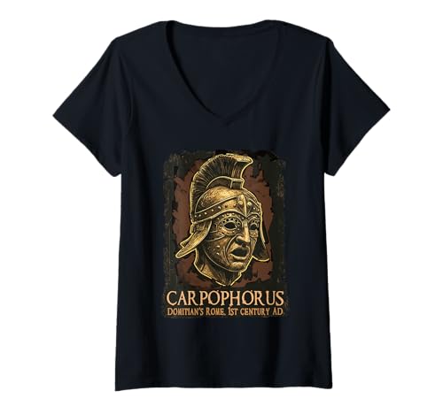 Damen Gladiator Carpophorus Antikes Rom SPQR Gladiatoren Pro T-Shirt mit V-Ausschnitt Damen Gladiator Carpophorus Antikes Rom SPQR Gladiatoren Pro T-Shirt mit V-Ausschnitt von Römische Gladiatoren mit Rüstung Rom SPQR Kleidung