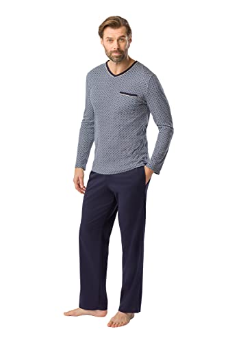 Rösch Herren Pyjama mit Minimalprint Blau Klassisch 100% Baumwolle 1667310 50 12560 von Rösch