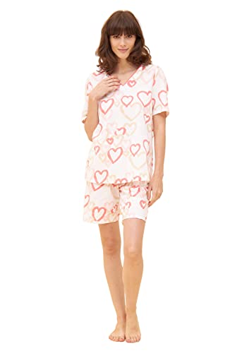 Rösch Kurzer Pyjama im Herzen-Druck V-Ausschnitt Bermuda 100% Baumwolle 1233125 40 16811 von Rösch
