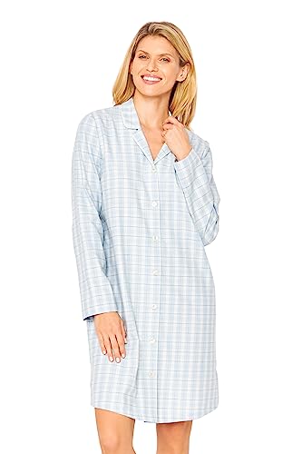 Rösch Nachthemd Winterwarm im Herrenhemdstil Flanell 100% Baumwolle 1233551 38 Check Aqua von Rösch