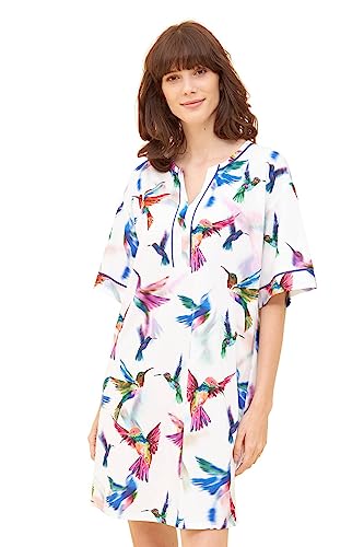 Rösch Nachthemd im Vogel-Druck Kimono Paspeln Halbarm 100% Baumwolle 1233179 38 16855 von Rösch