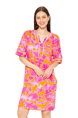 Rösch Nachthemd im floralen Druck Orange-Pink Tunika-Style Baumwolle/Modal 1243128 44 16875 von Rösch