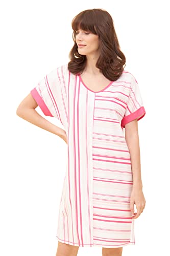 Rösch Nachthemd im rosa Streifendruck V-Ausschnitt Ziernähte 100% Baumwolle 1233066 44 11673 von Rösch