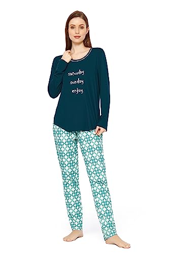 Rösch Pyjama Saturday Sunday Enjoy 100% Baumwolle 1233555 46 Petrol Graphic von Rösch