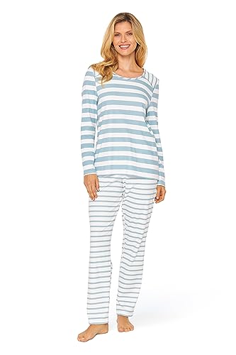 Rösch Pyjama Winterwarm im Ringel-Mustermix Hellblau 100% Baumwolle 1233566 42 Ringlet Blue von Rösch