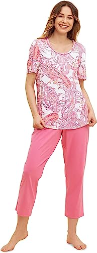 Rösch Pyjama mit Paisley-Druck Rundhals Paspel 100% Baumwolle 1233070 40 13117 von Rösch