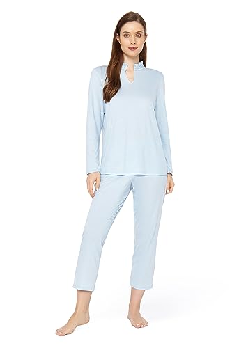 Rösch Pyjama mit Rüschen-Stehkragen Baumwolle/Modal 1233614 48 Blue von Rösch