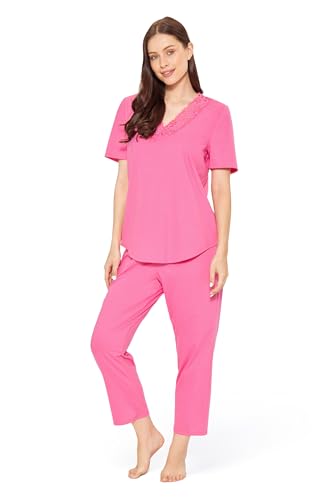 Rösch Pyjama mit Spitzendetails Pink Baumwolle/Modal 1243108 42, 10012 von Rösch