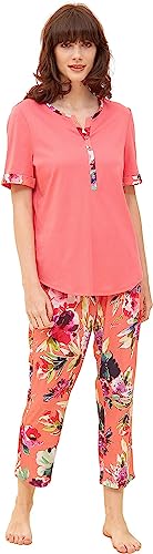 Rösch Pyjama mit sommerlichem Blumen-Druck Rosa Knopfleiste Baumwolle/Modal 1233121 42 16501 von Rösch