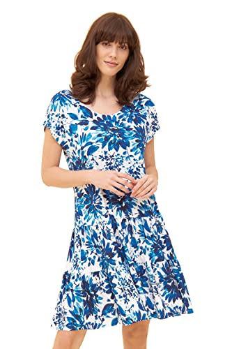 Rösch Sommerkleid im blauen Blüten-Druck Volant Sommerkleid Viskose/Elasthan 1235600 38 11573 von Rösch